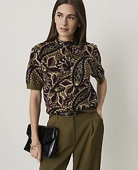 Ann Taylor Paisley Jacquard Sweater T-Shirt Olive Sprig Women's