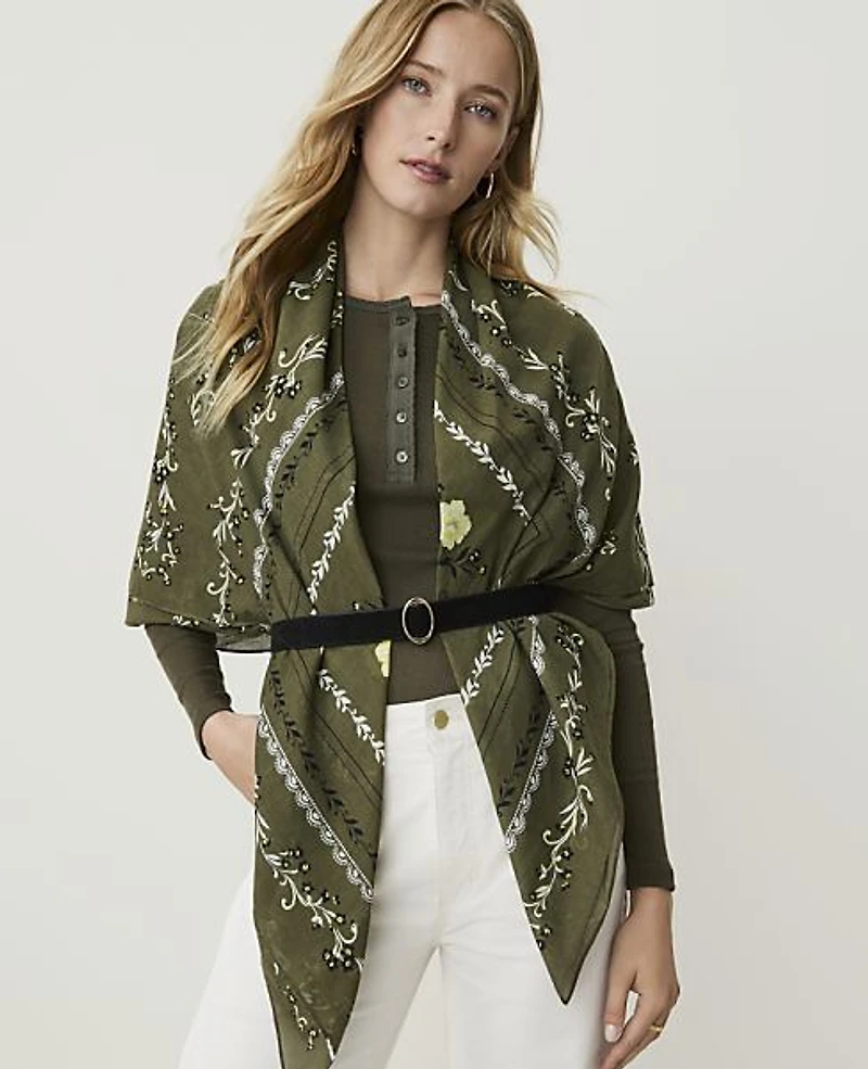 Ann Taylor Weekend Floral Wrap Poncho Winding Ivy Women's