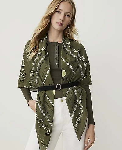 Ann Taylor Weekend Floral Wrap Poncho Winding Ivy Women's