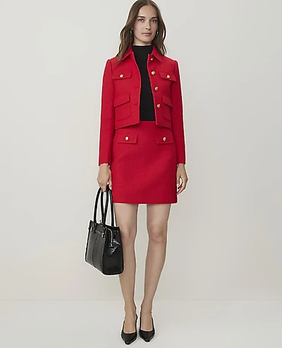 Ann Taylor Petite Pocket A-Line Skirt Tweed Bright Poppy Women's
