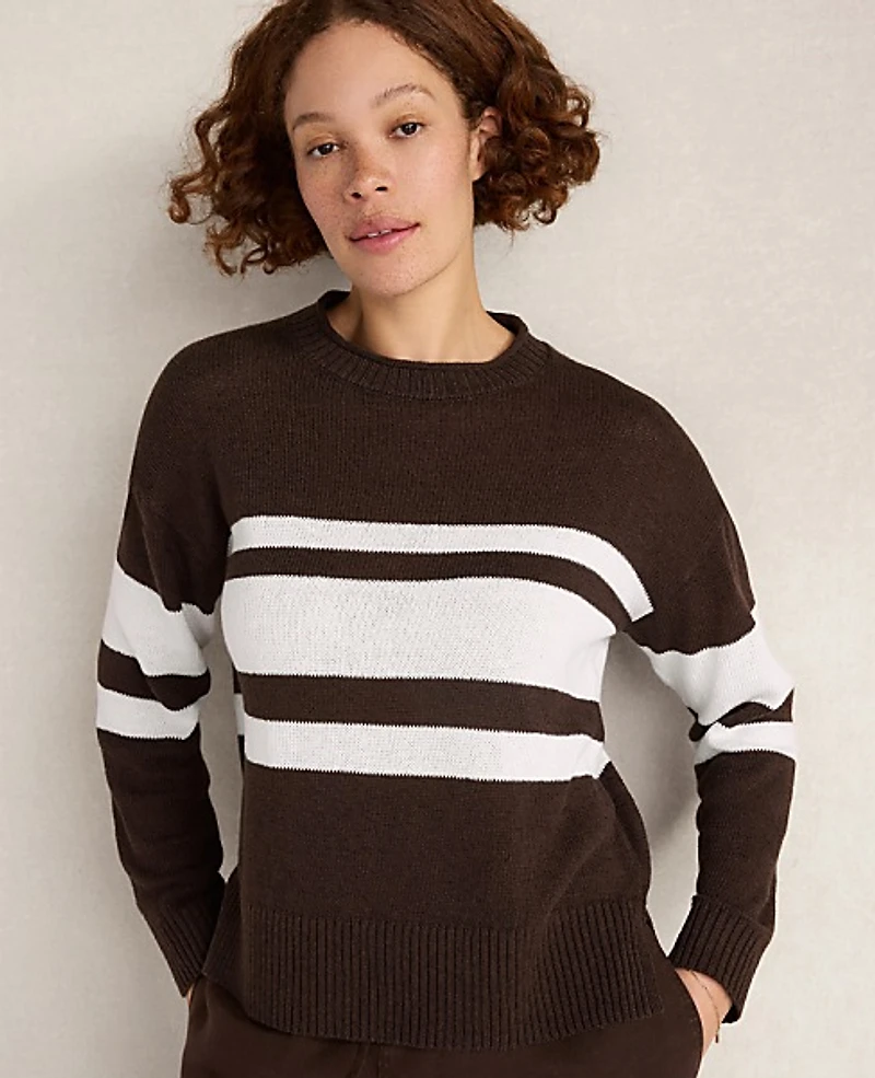 Ann Taylor Haven Well Within Cotton Linen Stripe Roll Neck Sweater White Women's