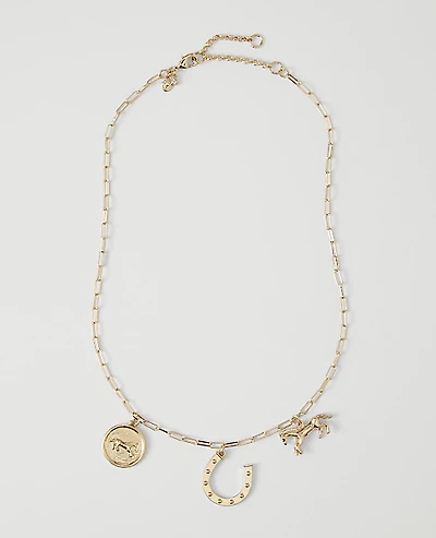 Ann Taylor Horseshoe Charm Necklace Goldtone Women's