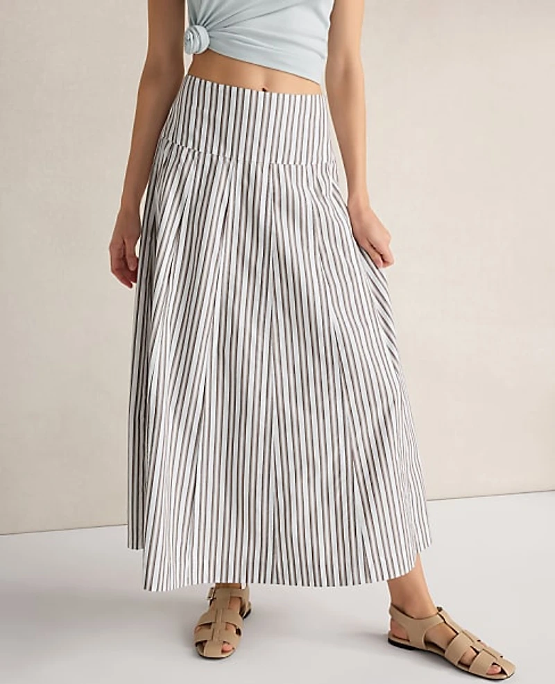 Ann Taylor Haven Well Within Organic Cotton Poplin Stripe Drop Waist Skirt Size Medium Fresh Coffee Women's