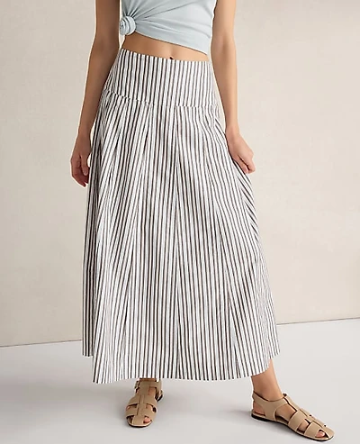 Ann Taylor Haven Well Within Organic Cotton Poplin Stripe Drop Waist Skirt Size Large Fresh Coffee Women's
