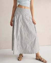 Ann Taylor Haven Well Within Organic Cotton Poplin Stripe Drop Waist Skirt Size Medium Fresh Coffee Women's