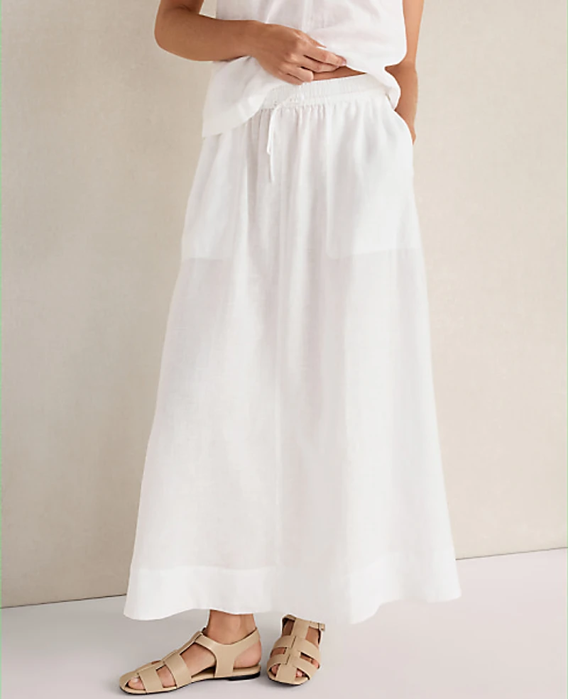 Ann Taylor Haven Well Within Linen Drawstring Midi Skirt White Women's