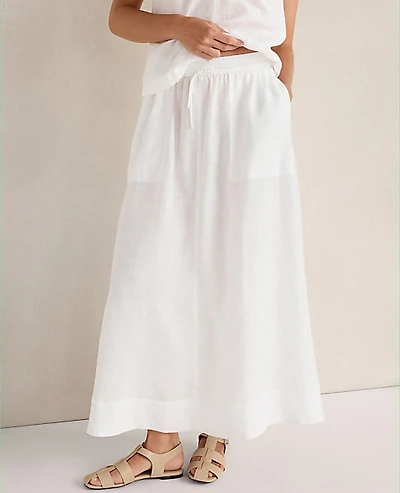 Ann Taylor Haven Well Within Linen Drawstring Midi Skirt White Women's