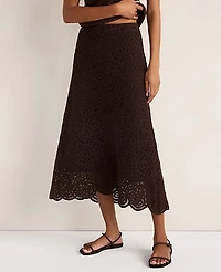 Ann Taylor Haven Well Within Cotton Crochet Scalloped Midi Skirt Coffee Bean Women's