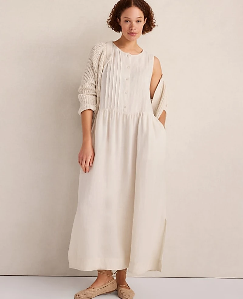 Ann Taylor Haven Well Within Linen Pintuck Midi Dress Size Medium Sandstone Women's