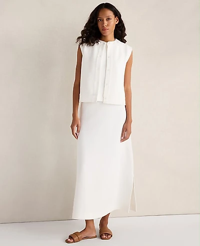 Ann Taylor Haven Well Within Cotton Blend Textured Midi Skirt Ivory Women's