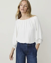 Ann Taylor Petite Lace Trim Sleeve Blouse Winter White Women's