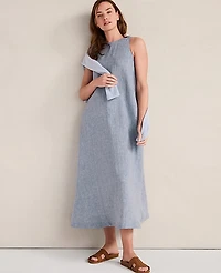 Ann Taylor Haven Well Within Linen Boat Neck Maxi Dress Size XS Navy Women's