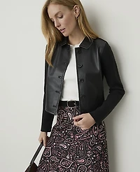 Ann Taylor Collared Mixed Media Jacket Black Women's
