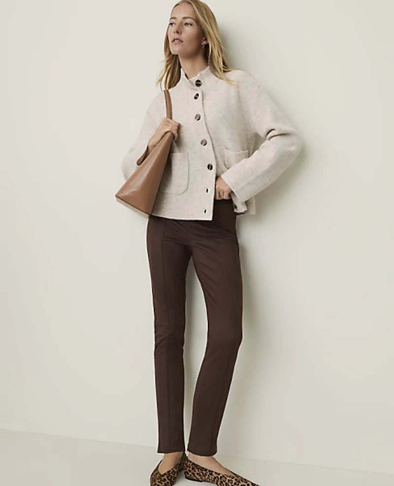 Ann Taylor Petite Weekend Seamed Side Zip Legging Faux Suede Dark Brown Women's