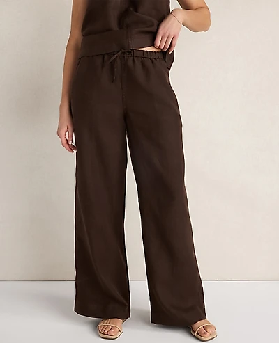 Ann Taylor Haven Well Within Linen Wide Leg Drawstring Pants Coffee Bean Women's