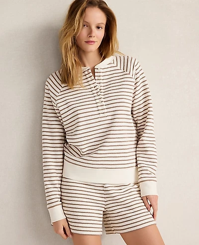 Ann Taylor Haven Well Within Cotton Blend Textured Henley Chestnut Brown Women's