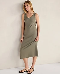 Ann Taylor Haven Well Within Organic Cotton Rib Knit V-Neck Midi Dress Vetiver Women's