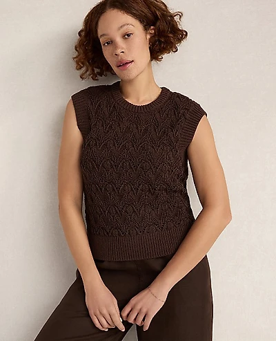 Ann Taylor Haven Well Within Organic Cotton Chain Pointelle Sweater Vest Coffee Bean Women's