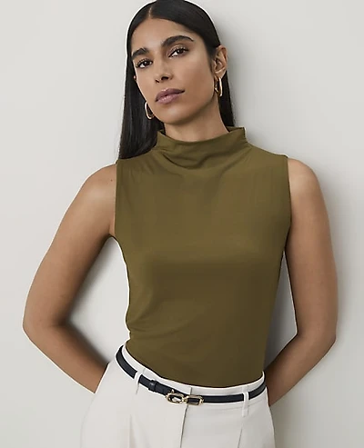 Ann Taylor Mock Neck Tank Top Olive Sprig Women's
