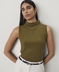 Ann Taylor Mock Neck Tank Top Olive Sprig Women's