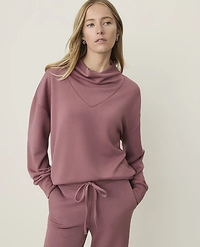 Ann Taylor Weekend Cowl Neck Sweatshirt CloudPlush Deep Rosy Tan Women's
