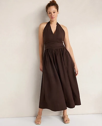 Ann Taylor Haven Well Within Linen Halter Maxi Dress Coffee Bean Women's