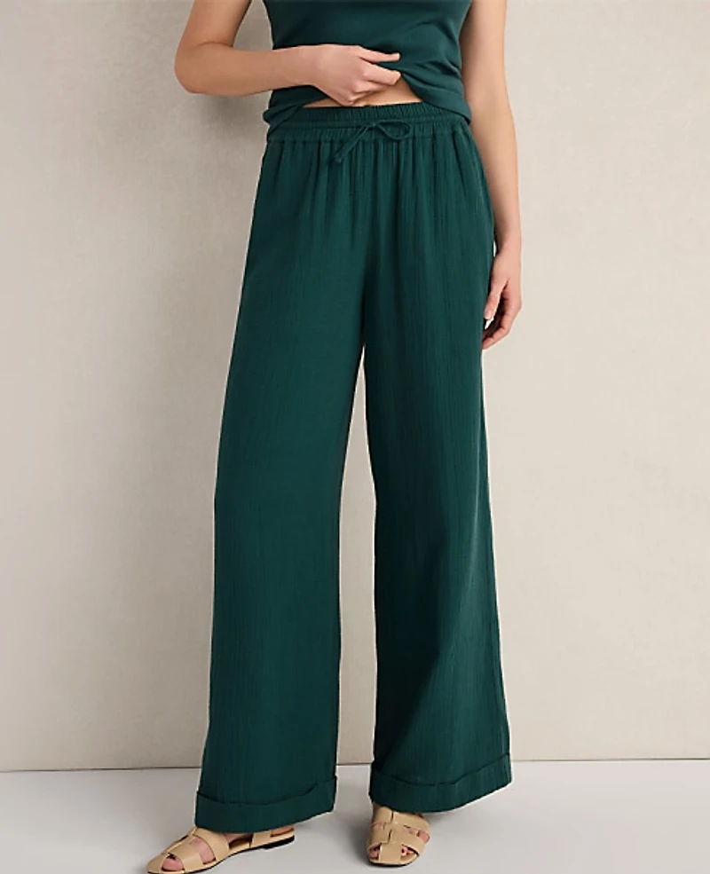Ann Taylor Haven Well Within Organic Cotton Gauze Drawstring Pants Deep Turquoise Women's