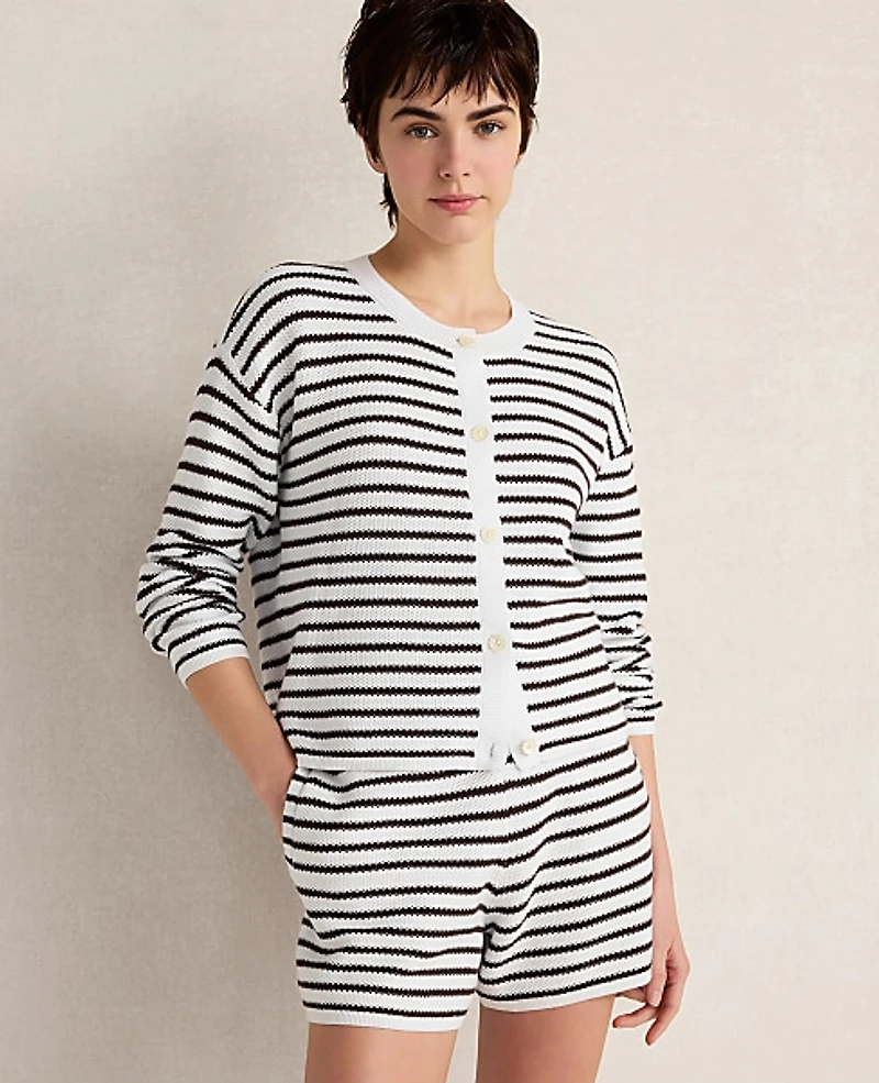 Ann Taylor Haven Well Within Cotton Stripe Cardigan White Women's