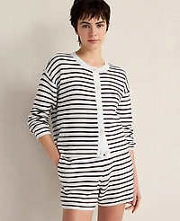 Ann Taylor Haven Well Within Cotton Stripe Cardigan White Women's
