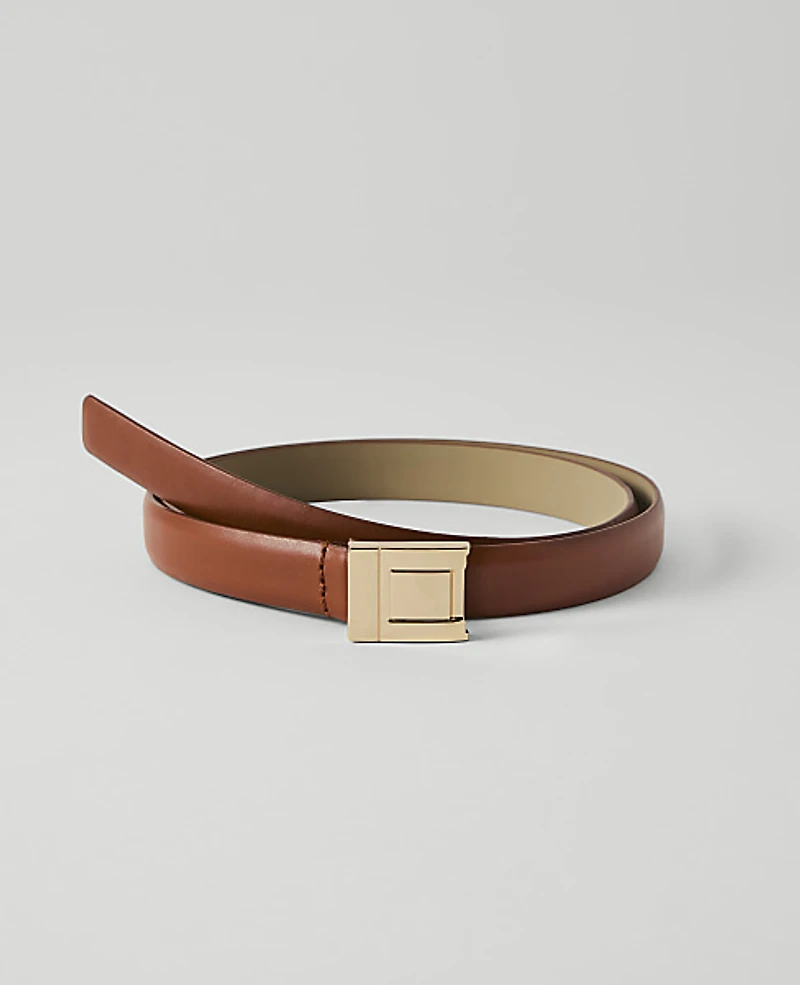 Ann Taylor Leather Double Square Buckle Belt Rich Cognac Women's