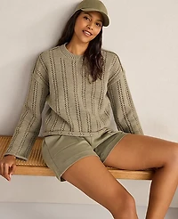 Ann Taylor Haven Well Within Cotton Tape Yarn Vertical Stitch Sweater Vetiver Women's