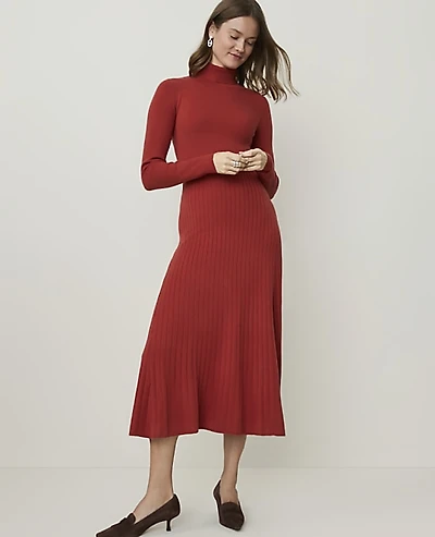 Ann Taylor Ribbed Turtleneck Sweater Dress Red Ochre Women's