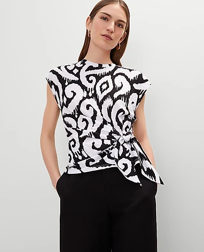 Ann Taylor Ikat Tie Waist T-Shirt Size Small Black Women's