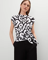 Ann Taylor Ikat Tie Waist T-Shirt Size Small Black Women's