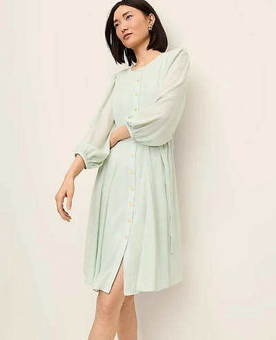 Ann Taylor Belted Flare Dress Pale Aqua Women's