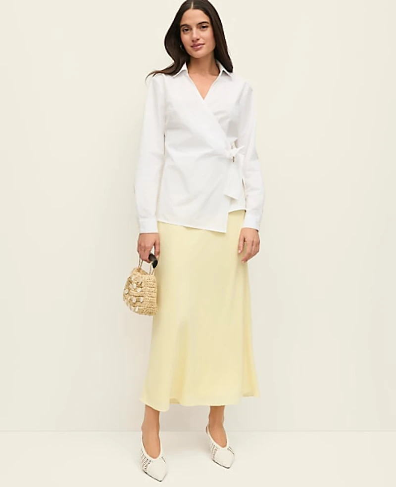 Ann Taylor Satin Bias Midi Slip Skirt Size Large Sun Soaked Women's
