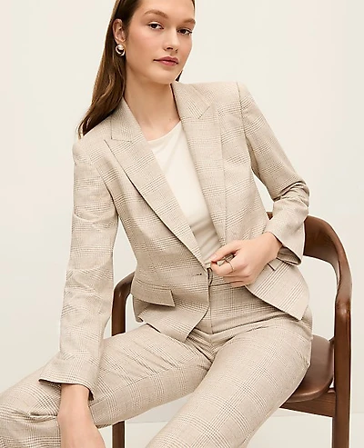 Ann Taylor The Single Button Fitted Blazer Glen Check Neutral Women's