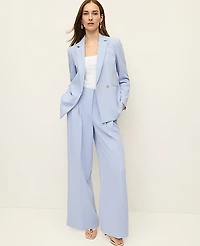 Ann Taylor The Pleated Wide-Leg Pant Textured Crepe Blue Hydrangea Women's