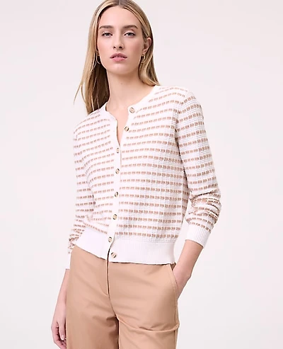 Ann Taylor Petite Striped Ann Cardigan Size XL Camel/White Combo Women's