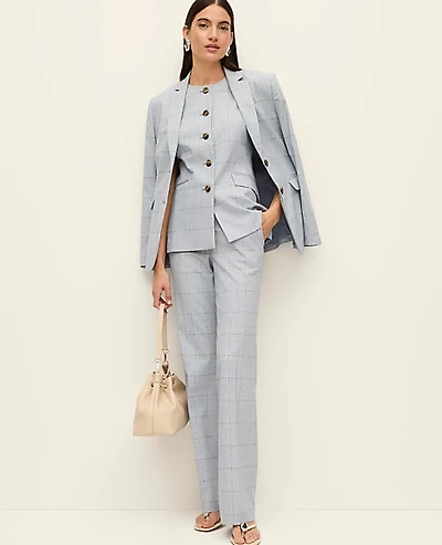 Ann Taylor The Mid Rise Trouser in Plaid Size 14 Blue/White Combo Women's