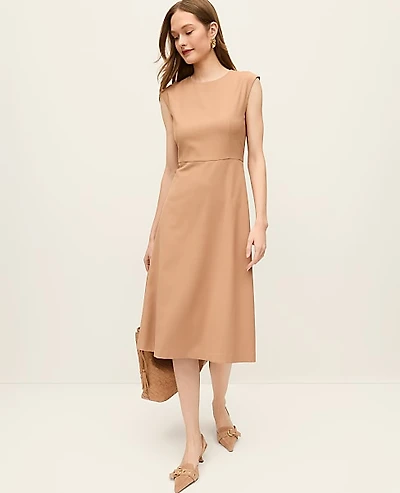 Ann Taylor The Crew Neck Flare Midi Dress Weathered Oak Women's