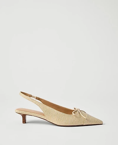 Ann Taylor Straw Bow Kitten Heel Pump Natural Women's