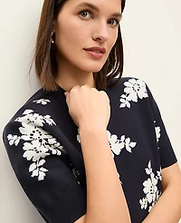 Ann Taylor Petite Floral Jacquard Sweater T-Shirt Night Sky Women's