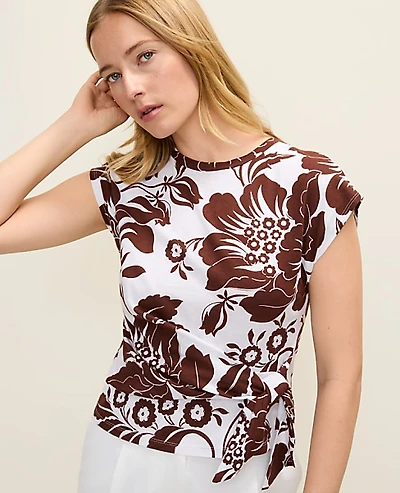 Ann Taylor Floral Tie Waist T-Shirt Rich Walnut Women's