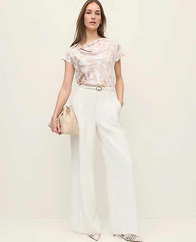 Ann Taylor The Petite Pleated Wide-Leg Pant Textured Crepe Winter White Women's