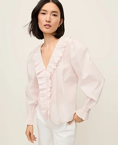 Ann Taylor Petite Ruffle Trim Blouse Women's