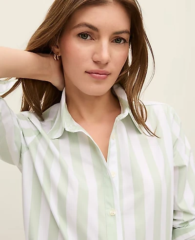 Ann Taylor Petite Weekend Striped Relaxed Perfect Shirt Aqua Foam Women's