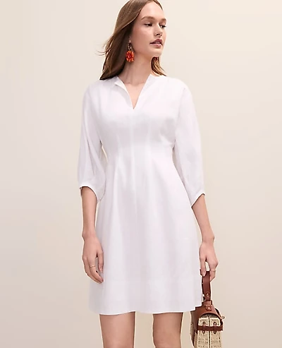 Ann Taylor Pintucked Mini Dress Linen Blend White Women's