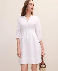 Ann Taylor Pintucked Mini Dress Linen Blend White Women's