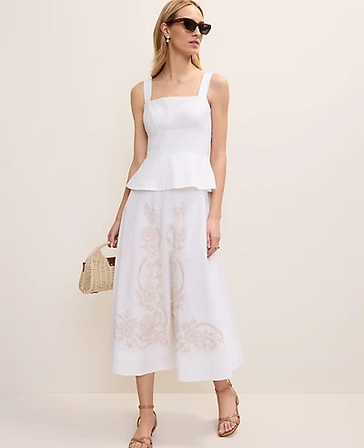 Ann Taylor Embroidered Peplum Flare Midi Dress White Women's